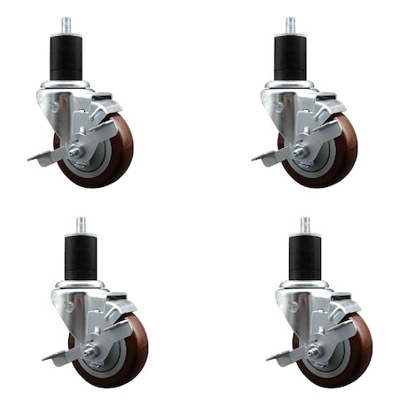 Service Caster 3.5'' SS Maroon Poly Swivel 1-3/4'' Expanding Stem Caster Set with Brake, 4PK SCC-SSEX20S3514-PPUB-MRN-TLB-134-4